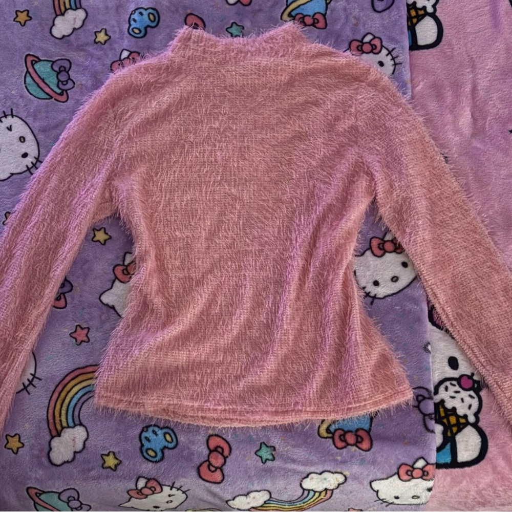 SHEIN Pink Fuzzy Cowl Neck Sweater